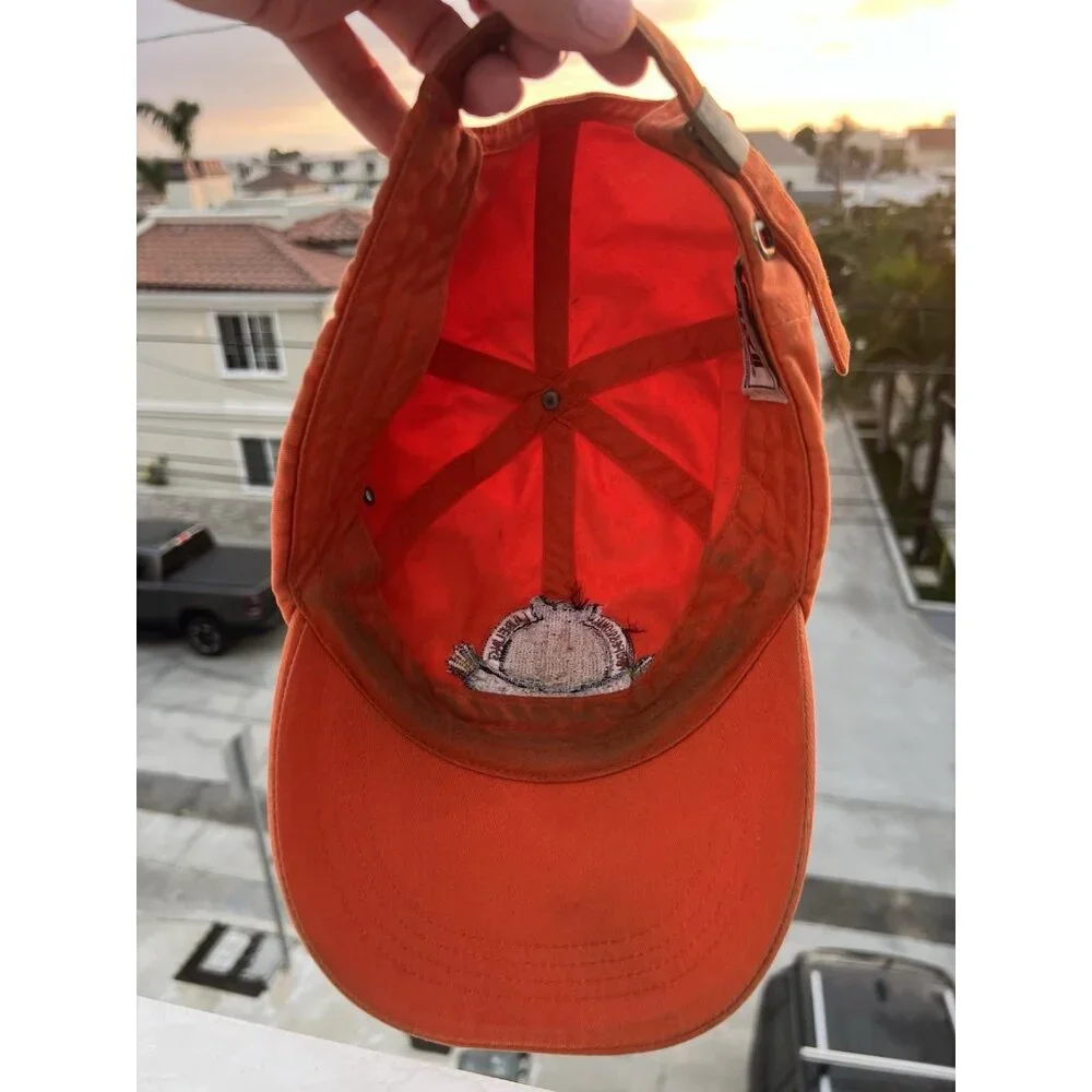 Vintage 80s Anvil RhinoPro tools orange embroidered adjustable cap thrashed